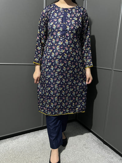 D-70 BLUE Printed 2 Piece Winter Dhanak Suit