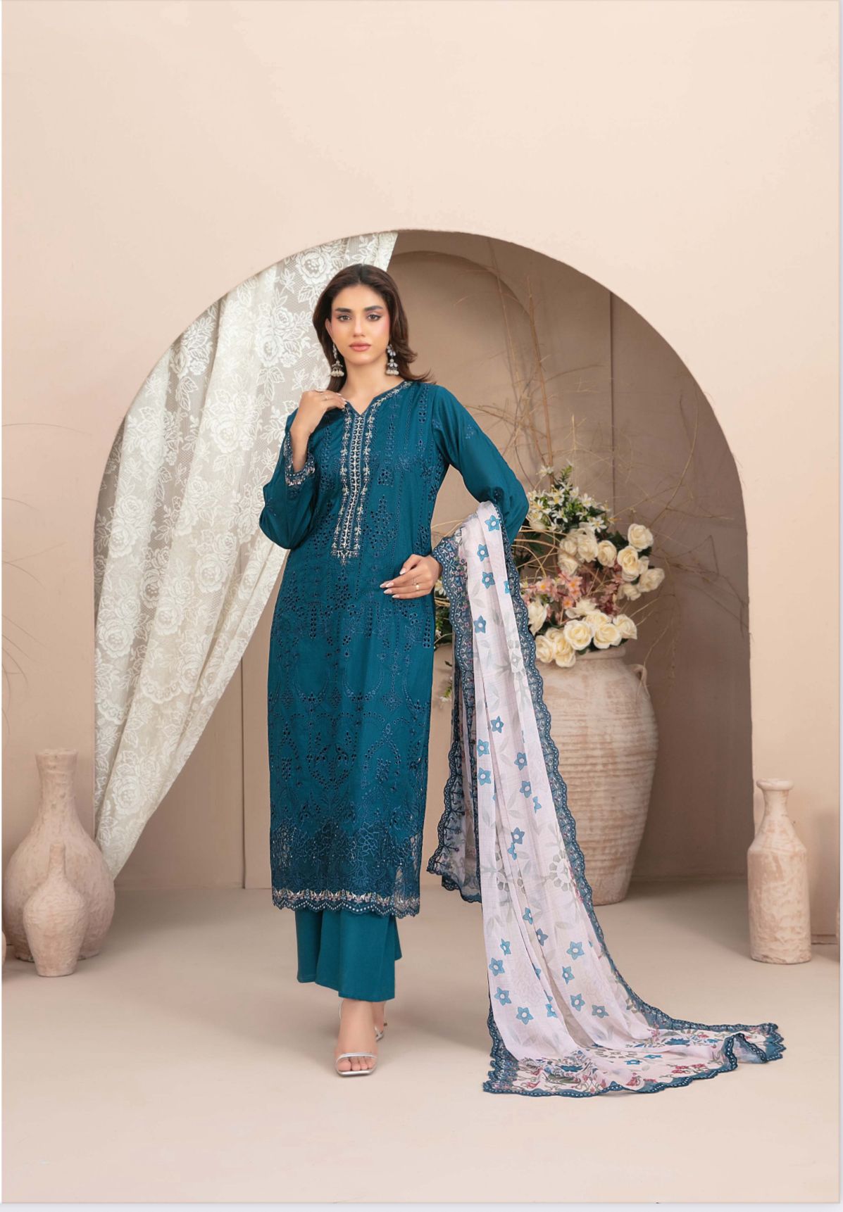 D-1781 - Ferisha 3 Piece Semi-Stitched Collection By Tawakkal Fabrics