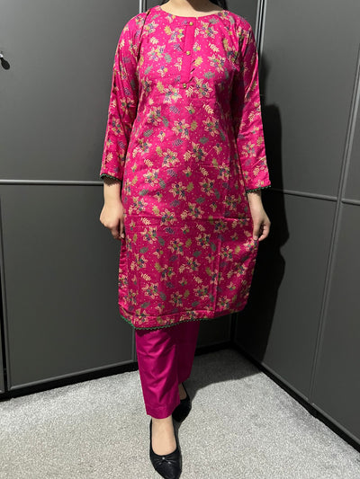 D-61 PINK Printed 2 Piece Winter Dhanak Suit