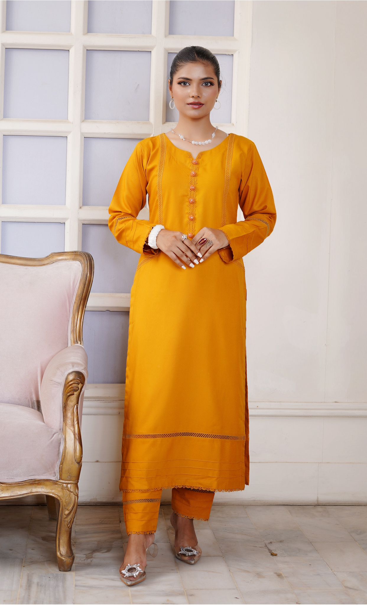 MUSTARD 2 PIECE PLAIN DHANAK READY TO WEAR SUIT  D-4003