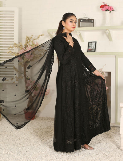 Mother & Daughter Ready to Wear Chiffon Maxi Dress Black D-306| Shop Pakistani Dresses