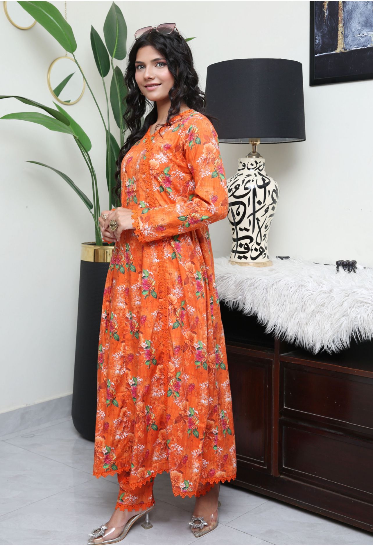 Floral Printed Premium Linen Frock Co-Ords Set IJ-43