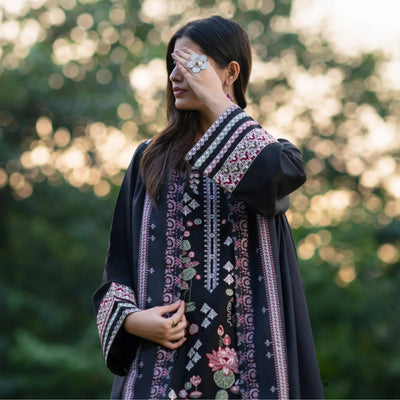 Black Embroidered Dhanak | with Pashmina Shawl Winter| Collection by Casuallite
