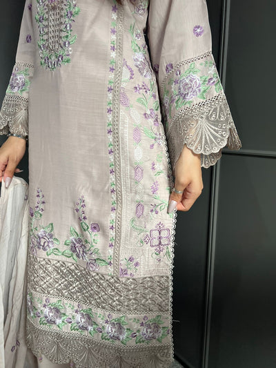 Pink Nude - Viscose Embroidered Plazzo | Suit With Embroidered | Chiffon Dupatta