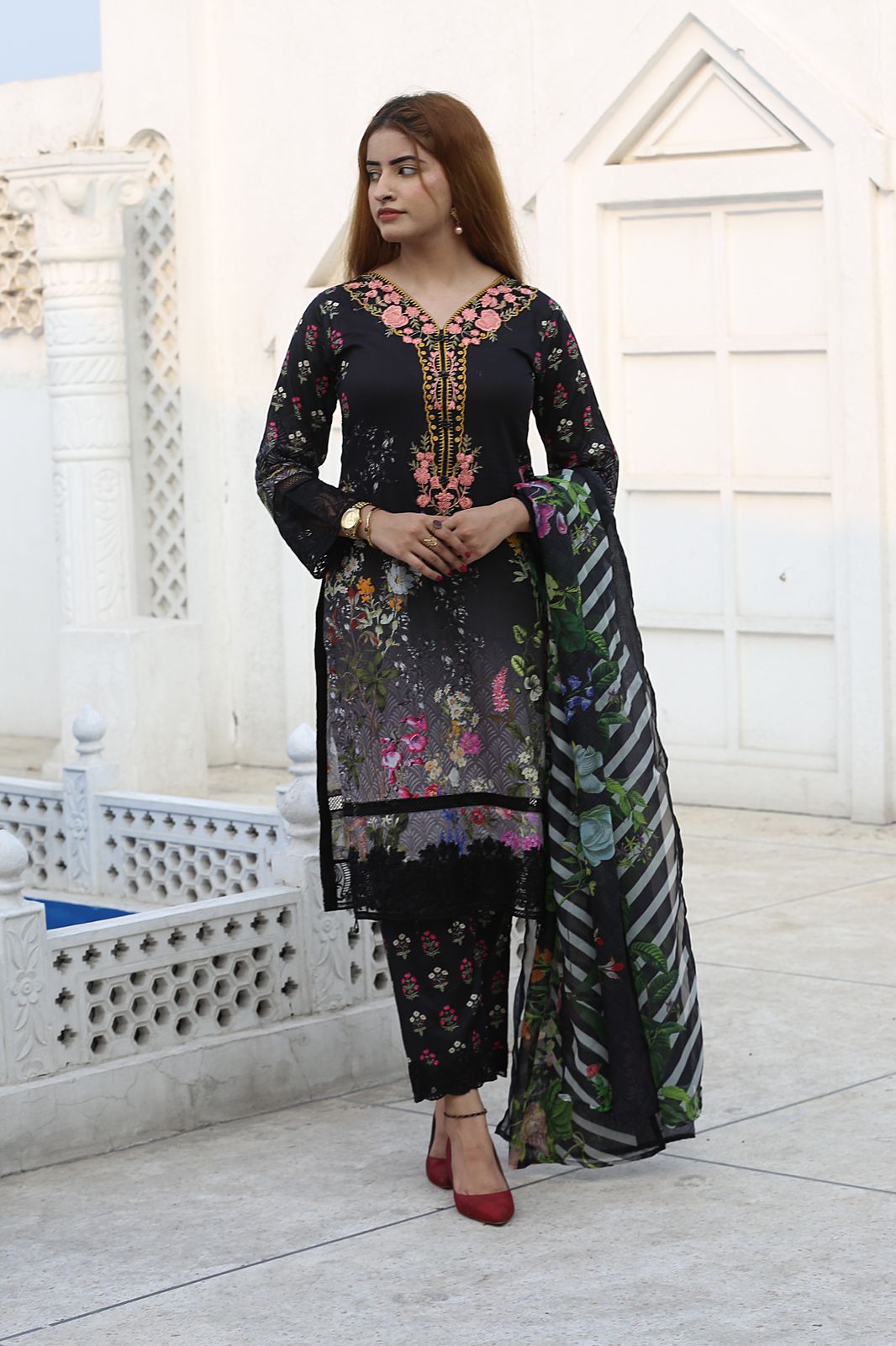 DESIGNER EMBROIDERED LAWN WITH  PRINTED SILK DUPATTA SO-05