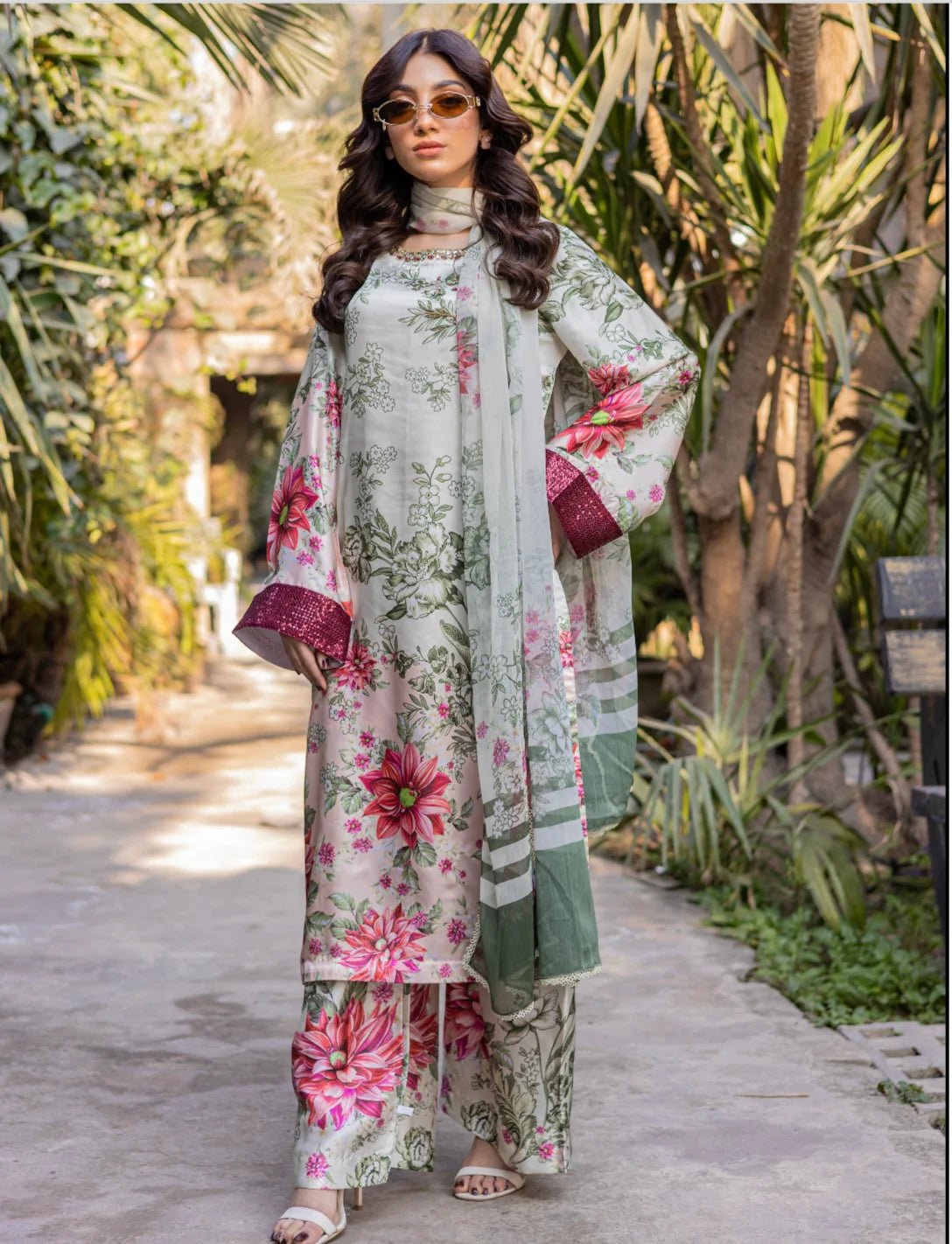 D-02 EMBROIDERED SILK READYMADE PLAZO SUIT WITH CHIFFON DUPTTA