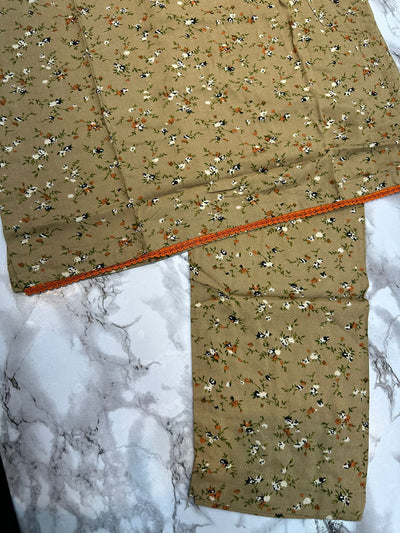 Floral Printed Stone Linen Suit - Trouser 2 Pc Set