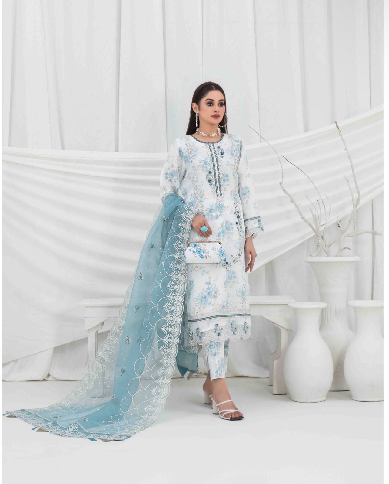 TAWAKKAL STITCHED EMBROIDERD ORGANZA FANCY EID COLLECTION  D-1472
