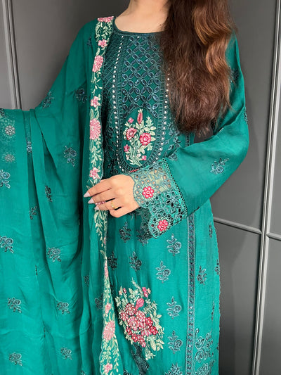 3Pc Plazzo Embroidered Chiffon Collection With Embroidered Chiffon Dupatta