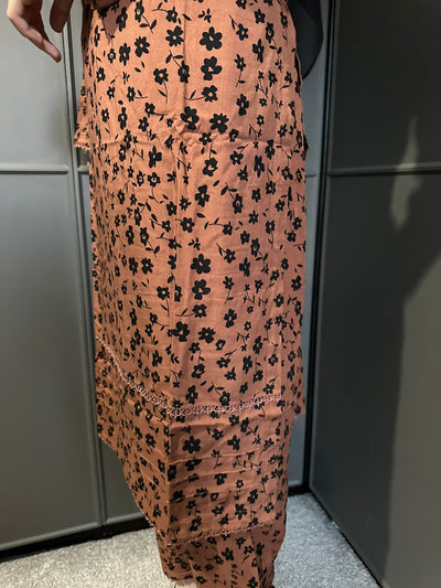Floral Printed Stone Linen Suit - Trouser 2 Pc Set