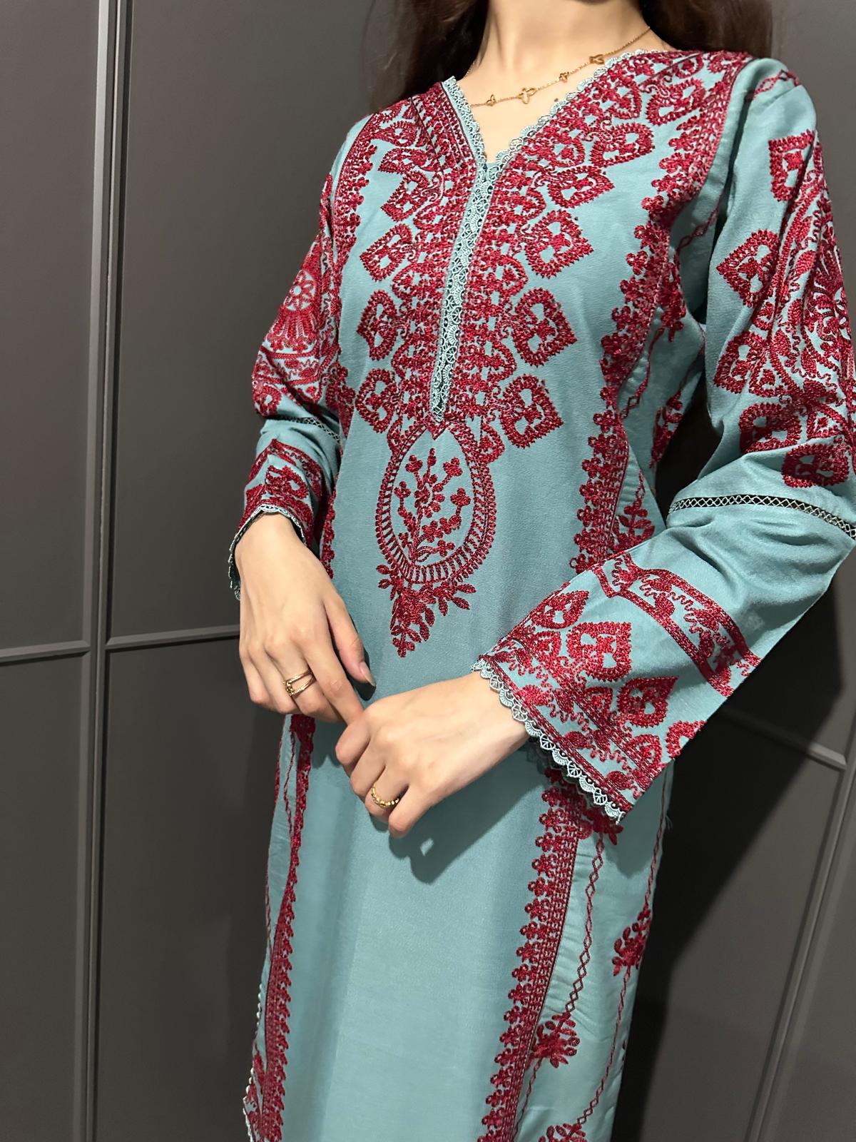 3 PIECE EMBROIDERED| DHANAK READY TO WEAR | SUIT WITH EMBROIDERED SHAWAL