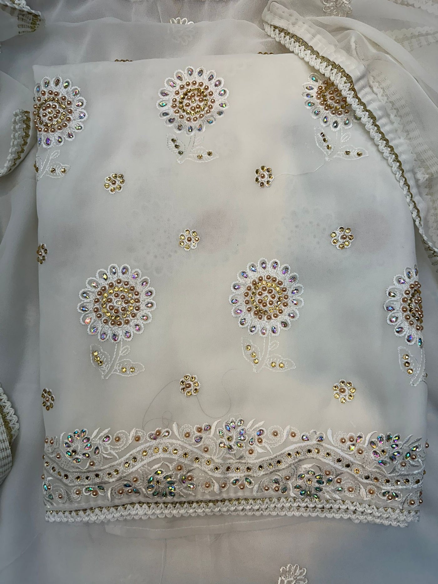 4pc Unstitched Fancy Georgette Suit White DIL-5810