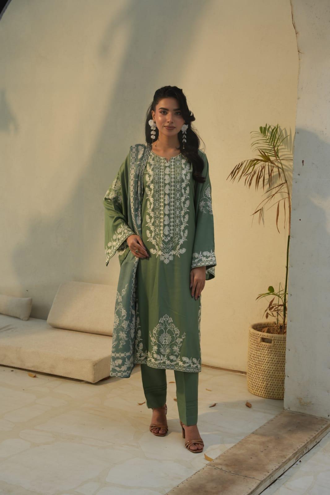 DHANAK 3 PIECE| DESIGNER EMBROIDERED |READY TO WEAR SUIT
