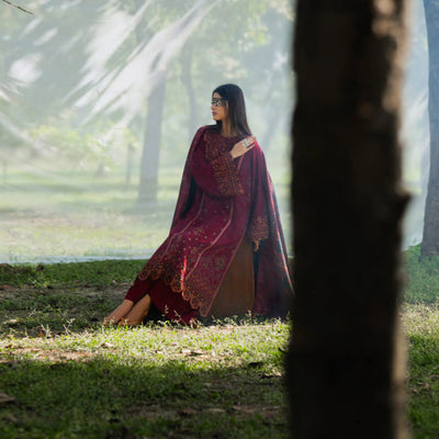 Redish Maroon Embroidered Dhanak | with Pashmina Shawl Winter| Collection by Casuallite