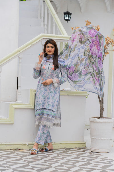 DESIGNER EMBROIDERED LAWN WITH  PRINTED SILK DUPATTA SO-03