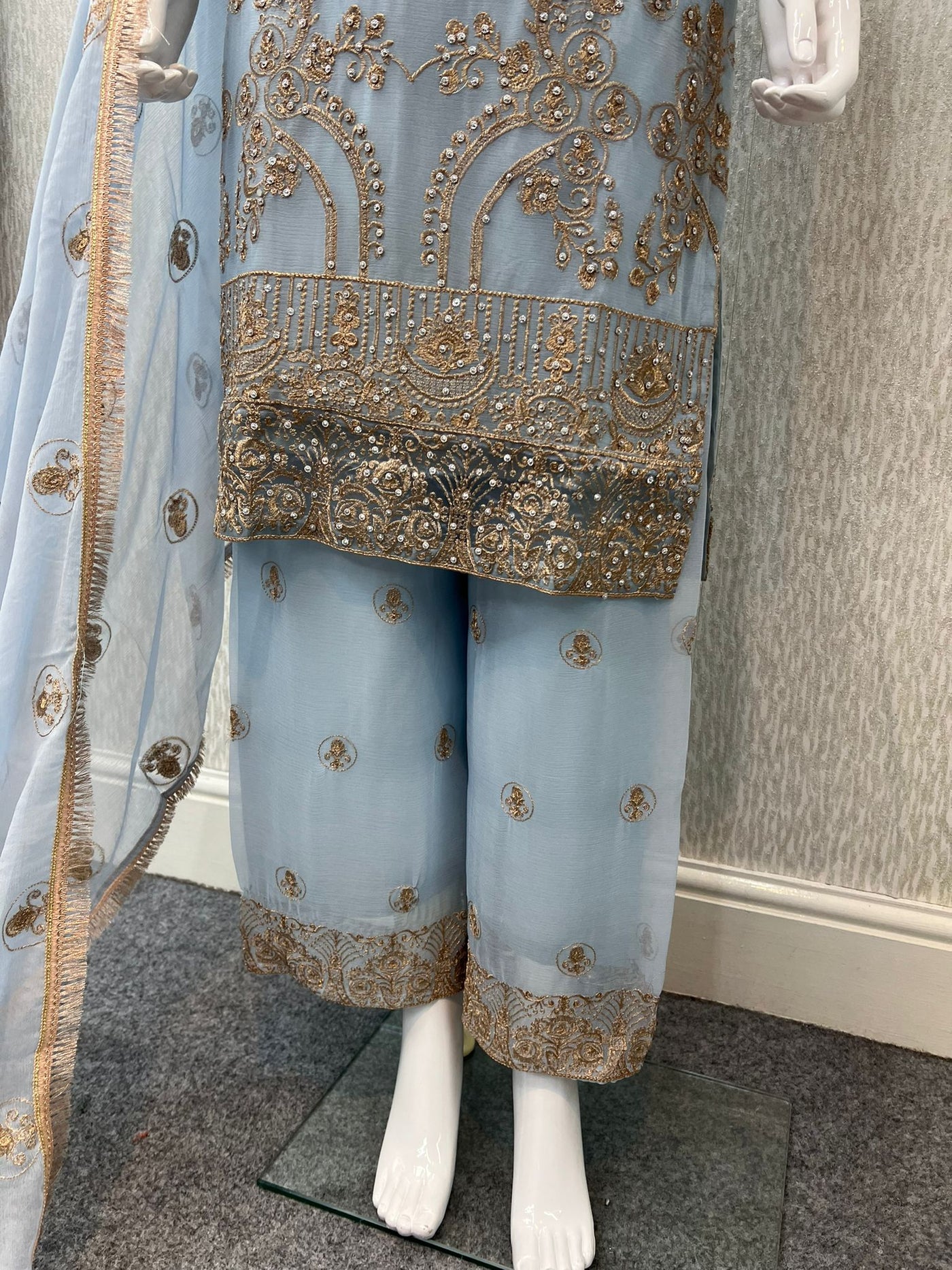 Luxury Festive Chiffon Plazzo bottom Collection Sky Blue DP-1