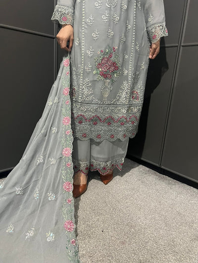 3Pc Plazzo Embroidered Chiffon Collection With Embroidered Chiffon Dupatta