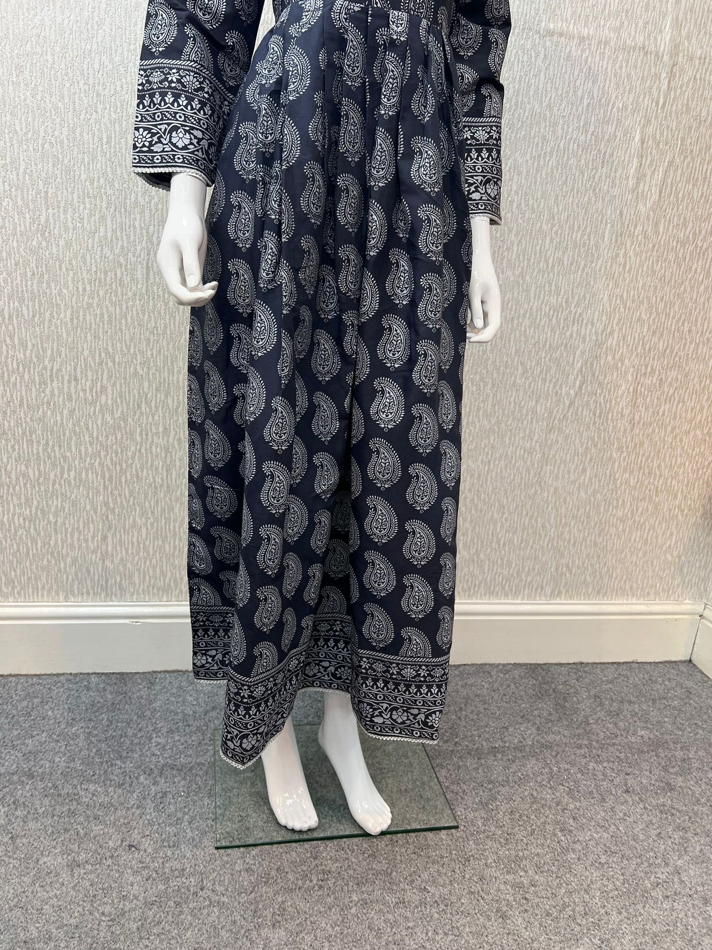 Block Print Linen Navy Maxi Dress