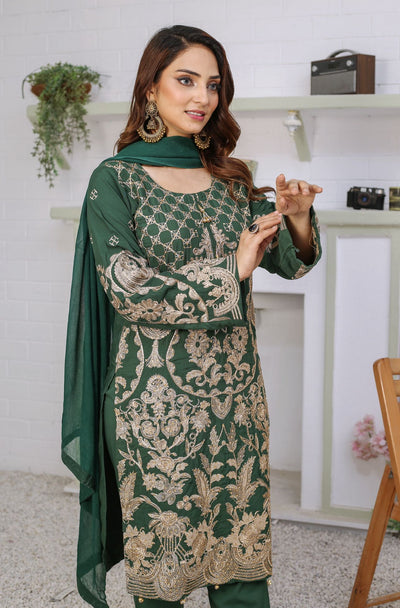 Embroidered Readymade Linen Mother & Daughter Suit Green TS-215 | Shop Pakistani Dresses