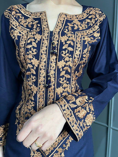 FARSHI SHALWAR Embroidered Linen 2 Piece Outfit for Women - Asian Clothing