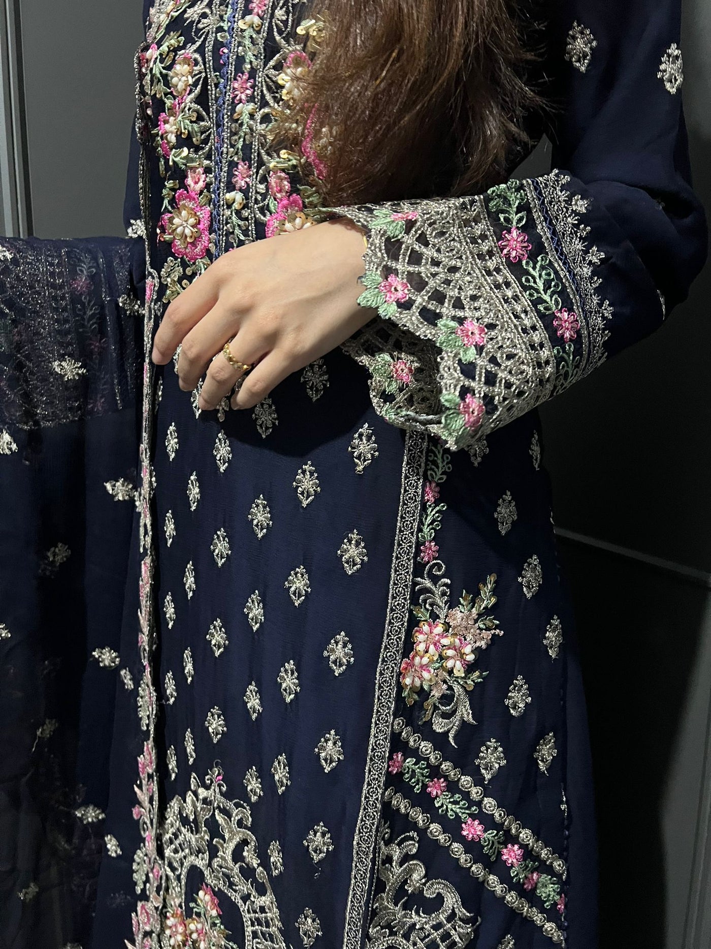 Blue 3Pc Plazzo Embroidered Chiffon Collection With Embroidered Chiffon Dupatta