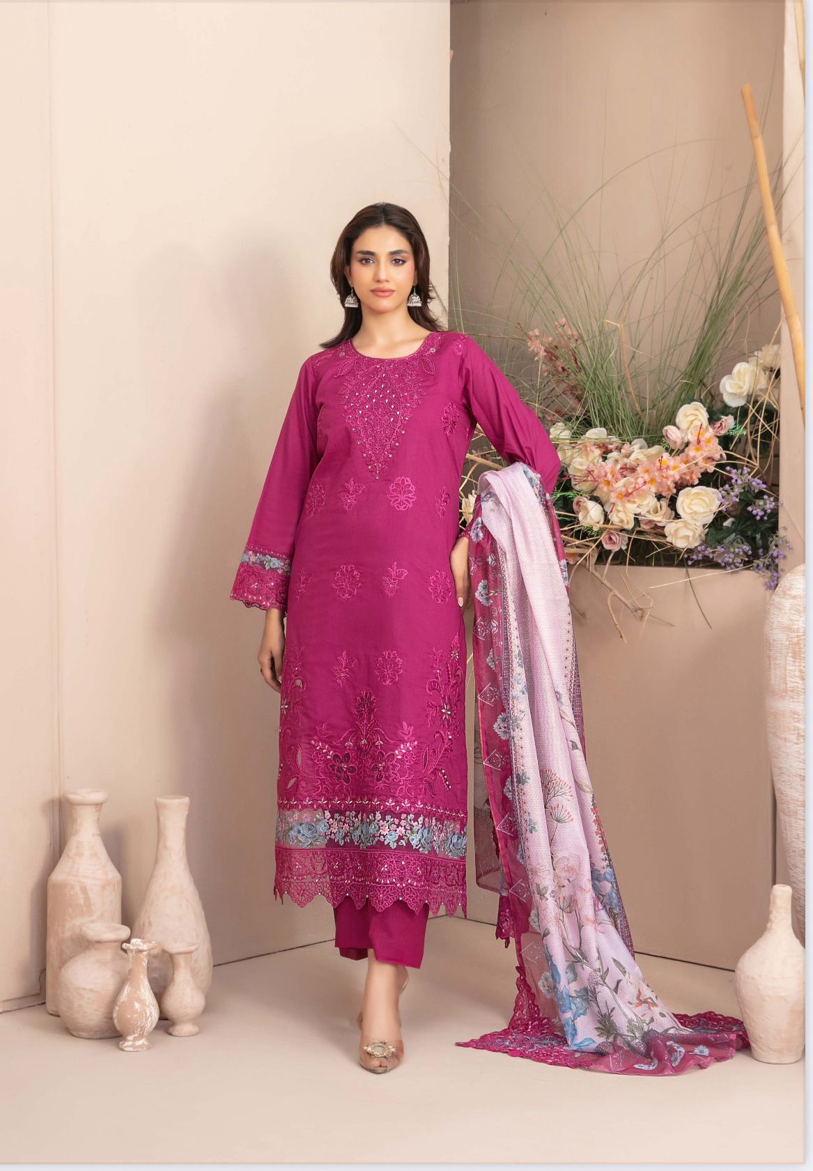 D-1785 - Ferisha 3 Piece Semi-Stitched Collection By Tawakkal Fabrics
