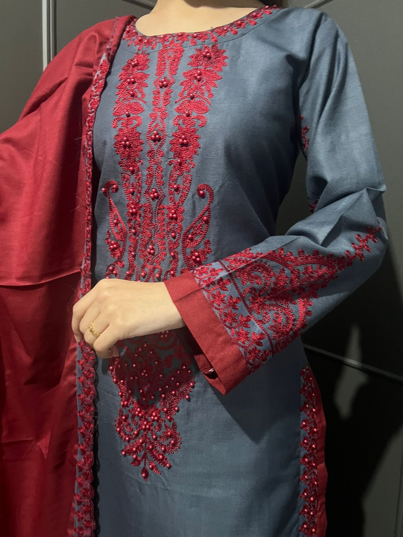 3 Pc Embroidered Dhanak Readymade Plazzo Suit with Winter shawl