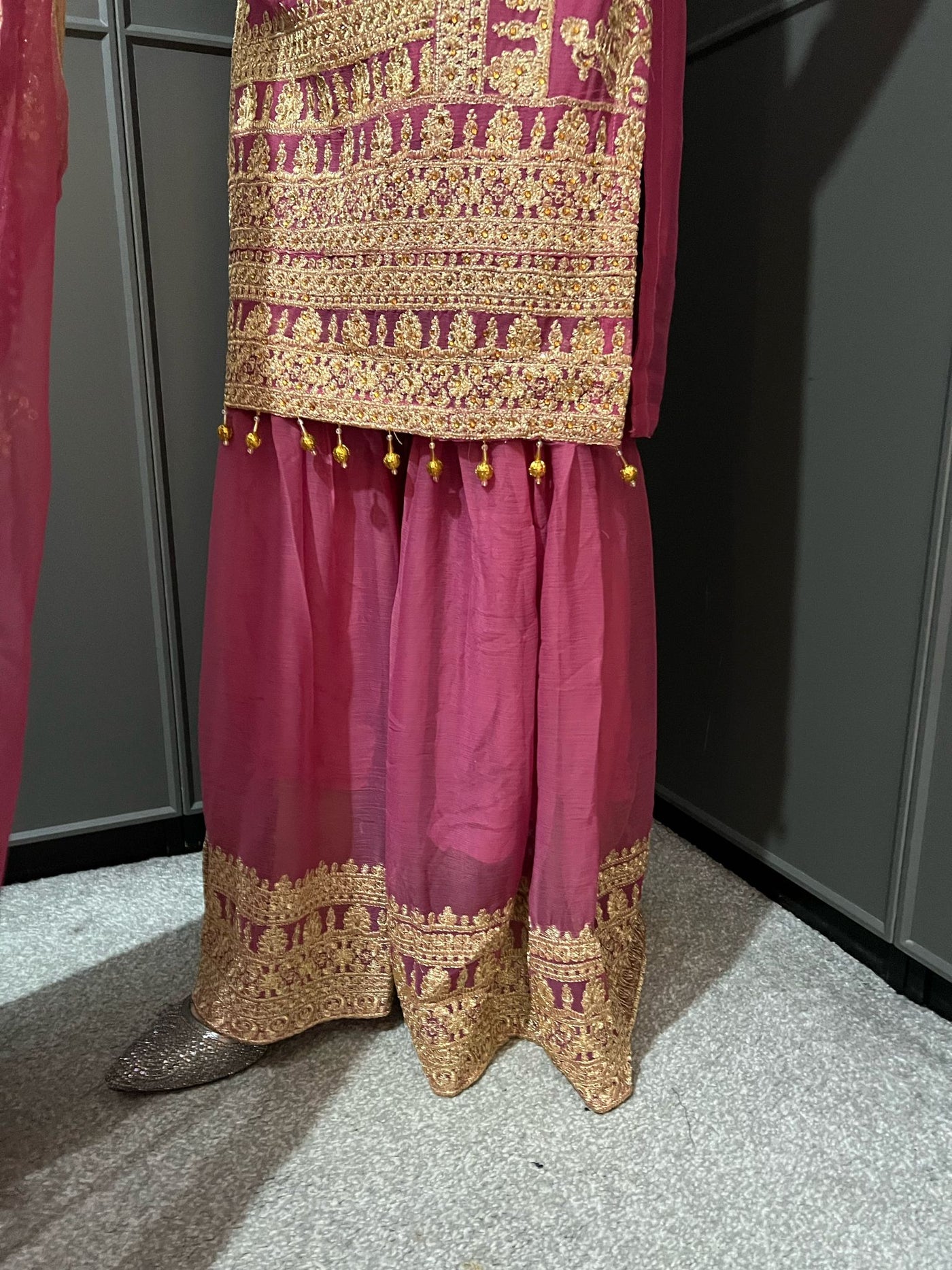 PINK- Embroidered Gharara Chiffon Mother & Daughter Ready to Wear Collection - Perfect for Family