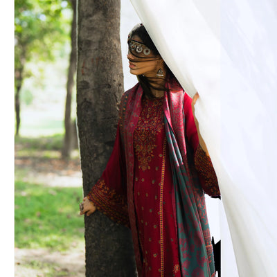 Redish Maroon Embroidered Dhanak | with Pashmina Shawl Winter| Collection by Casuallite