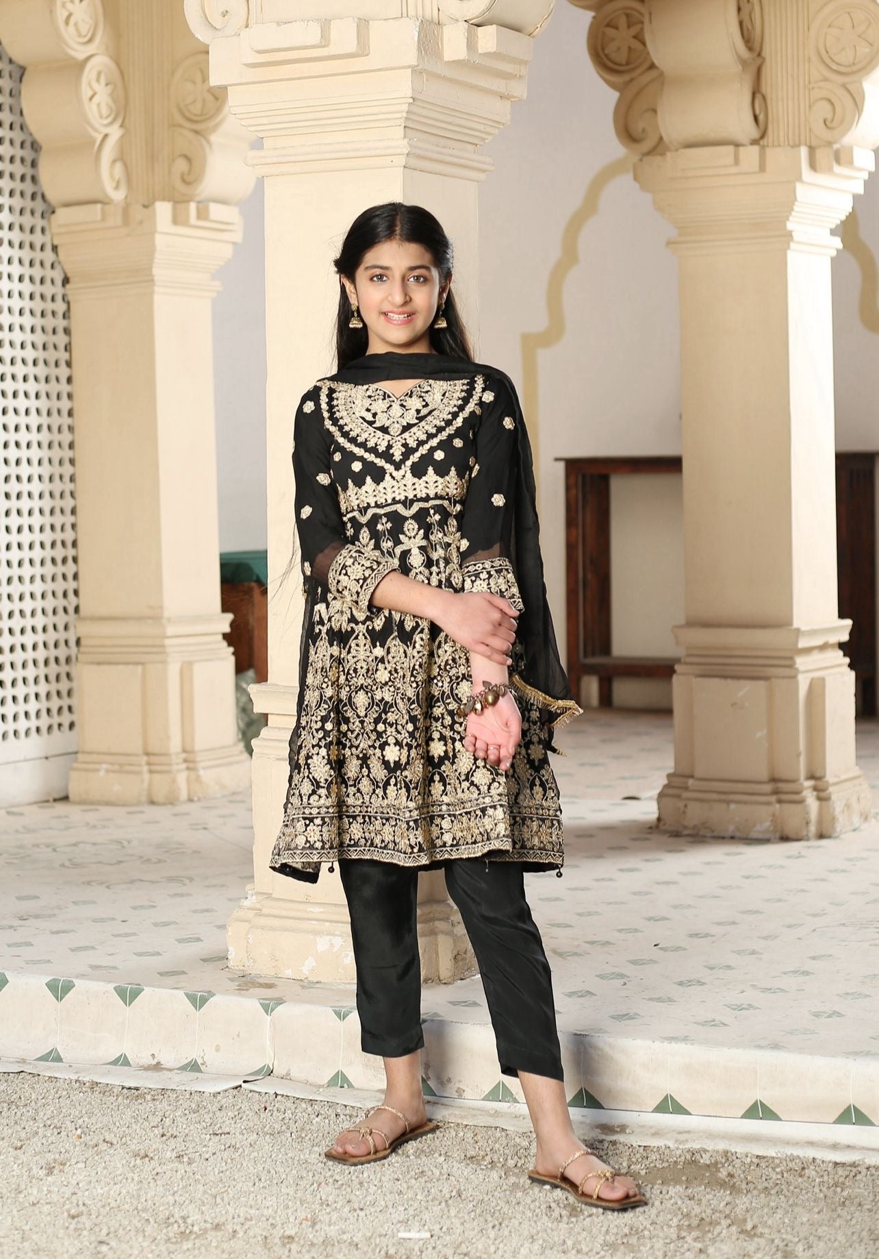 Mother & Daughter Ready to Wear Chiffon Maxi Dress BLACK D-205 | Buy Pakistani Suits 