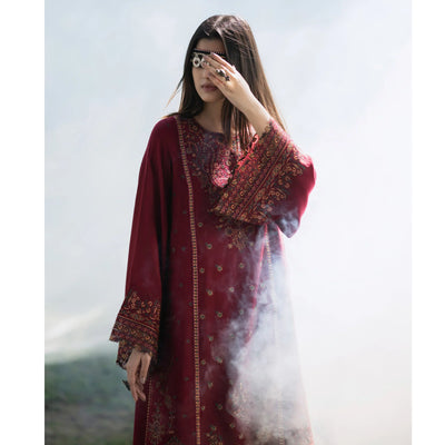 Redish Maroon Embroidered Dhanak | with Pashmina Shawl Winter| Collection by Casuallite