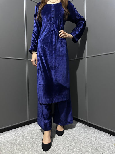 BLUE -Stretchy Velvet  Ready To Wear 2pc Suit