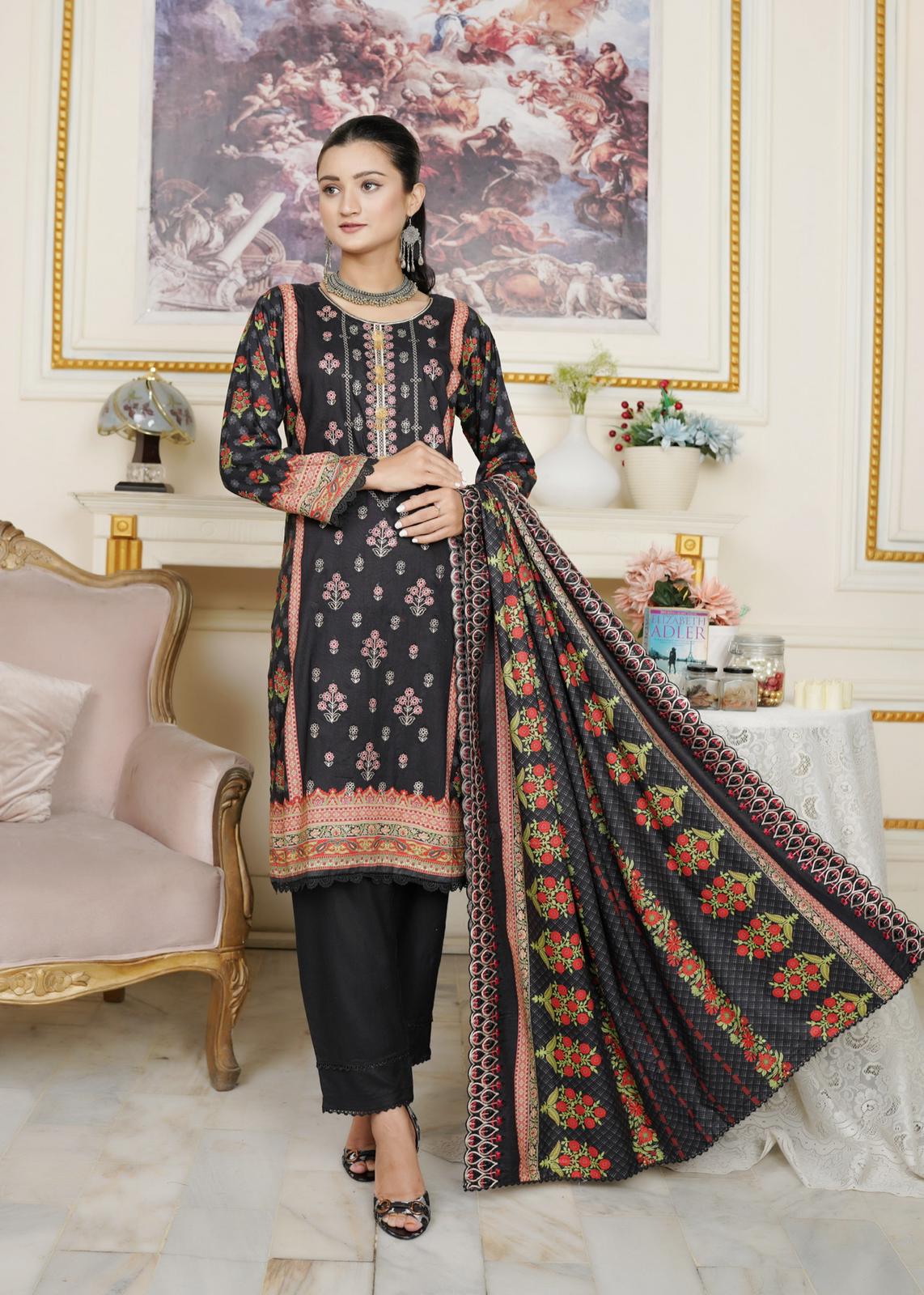 3 Piece Winter Embroidered Luxury Linen Collection  D-1003