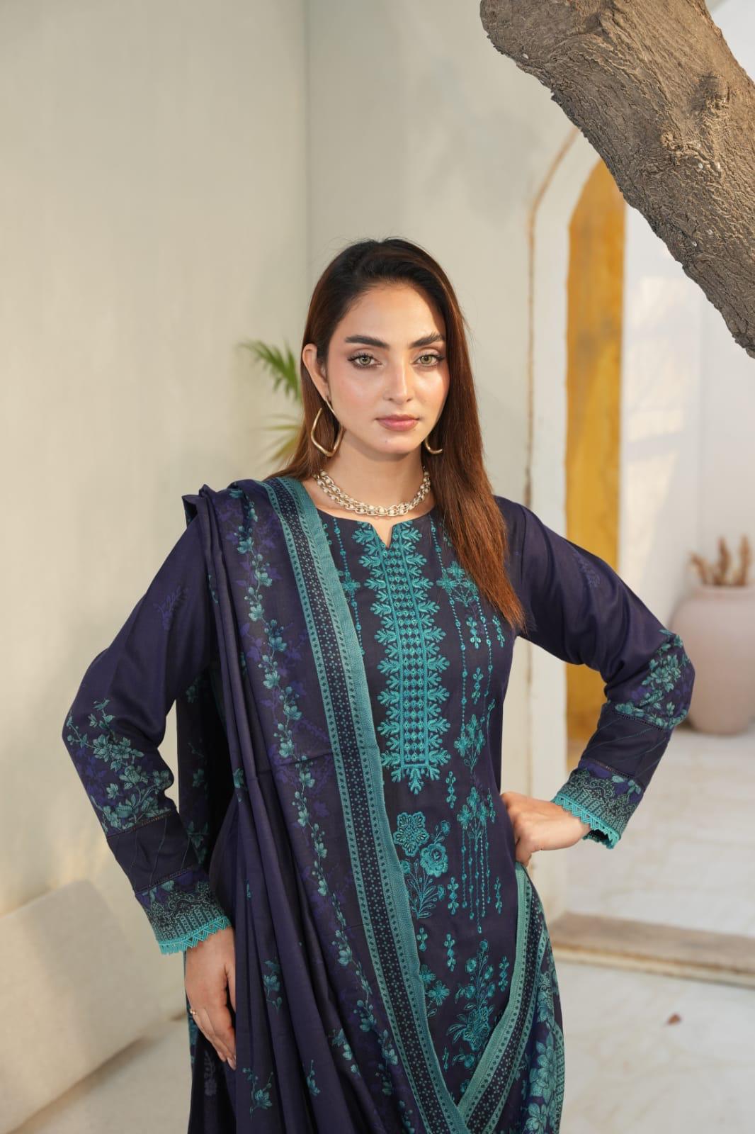 DHANAK 3 PIECE| DESIGNER EMBROIDERED |READY TO WEAR SUIT