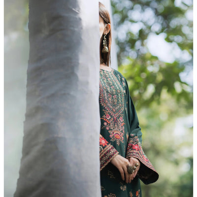 Teal Green Embroidered Dhanak | with Pashmina Shawl Winter| Collection by Casuallite