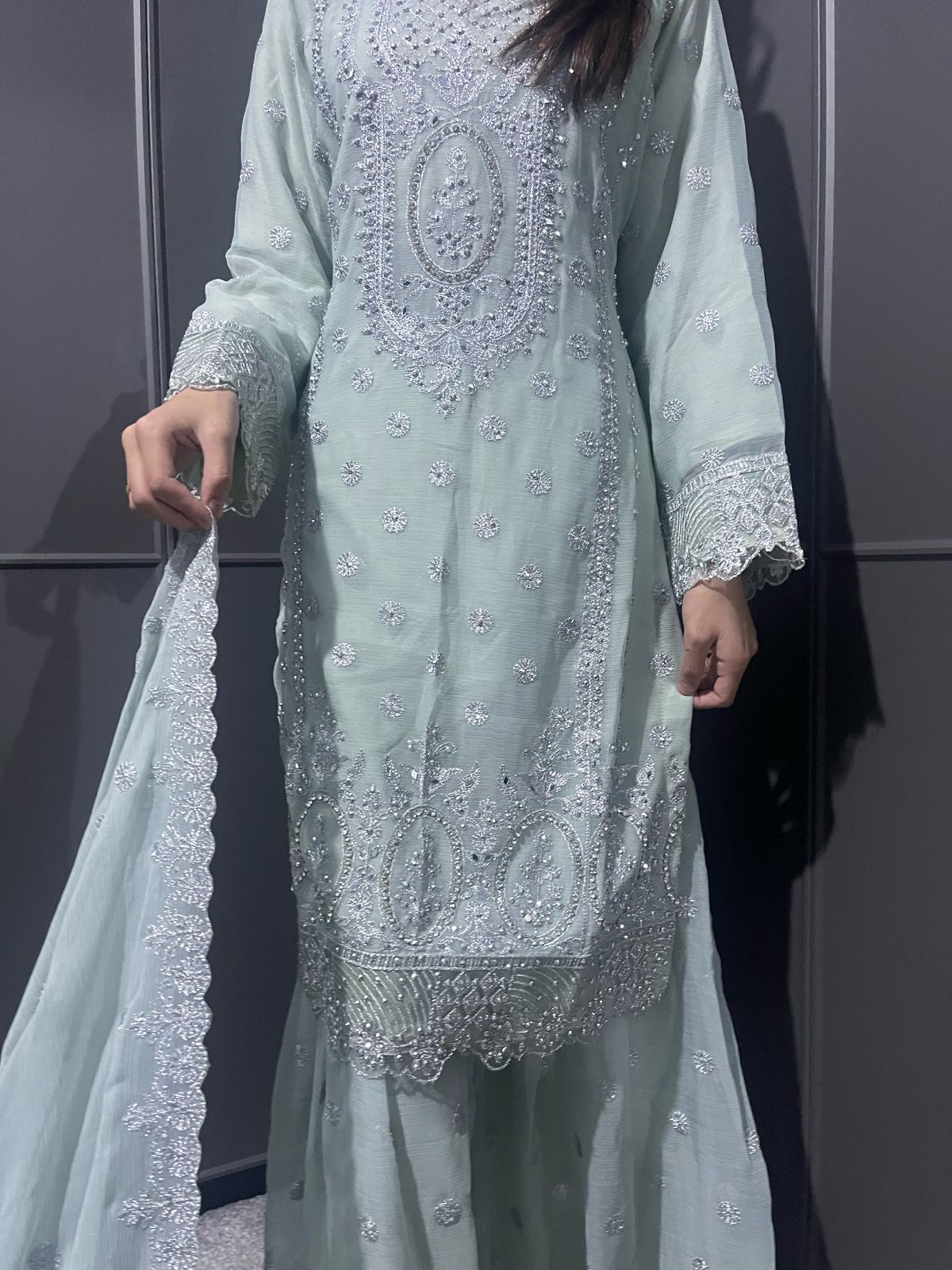 L - MINT - Mahham Luxury Chiffon Gharara Collection