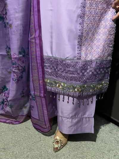 Lilac - Viscose Embroidered Plazzo | Suit With Embroidered | Organza Dupatta