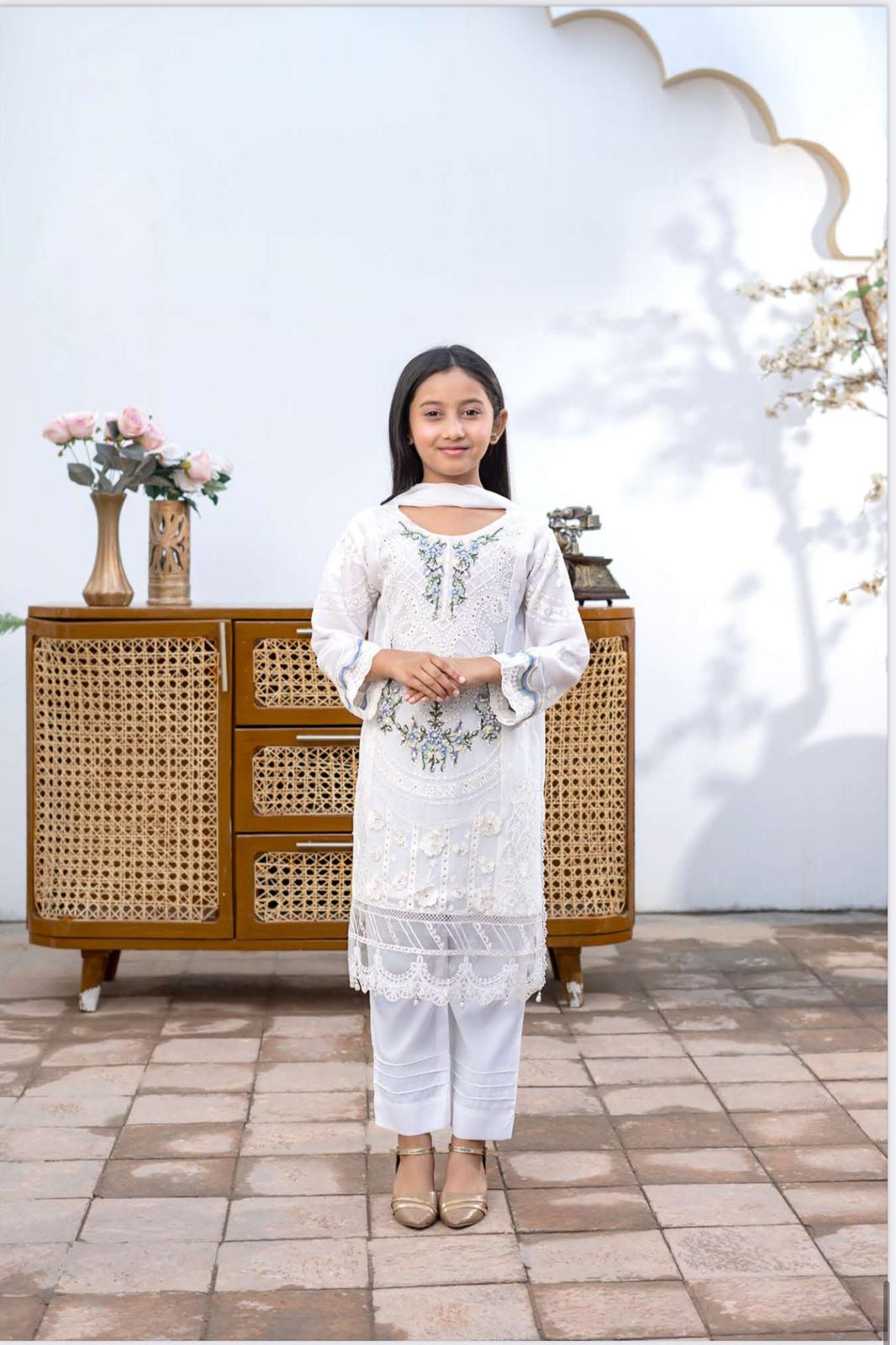 White - MARIA B INSPIRED Mother & Daughter Ready to Wear Chiffon Collection