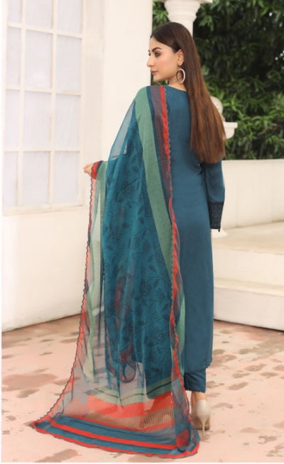 3-PIECE EMBROIDERED LINEN STITCHED SUIT WITH CHIFFON DUPTTA A-02