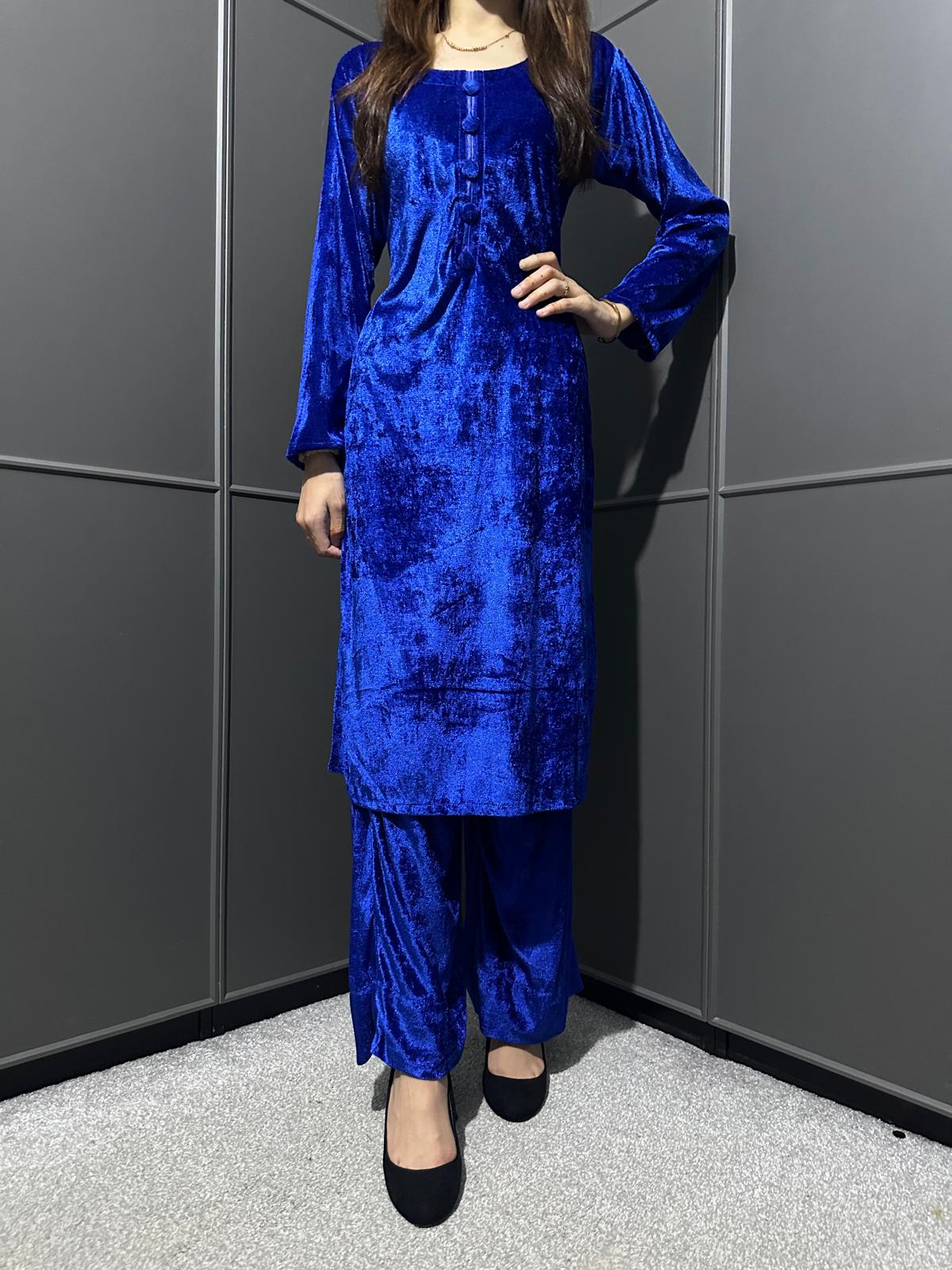 R BLUE-Stretchy Velvet  Ready To Wear 2pc Suit