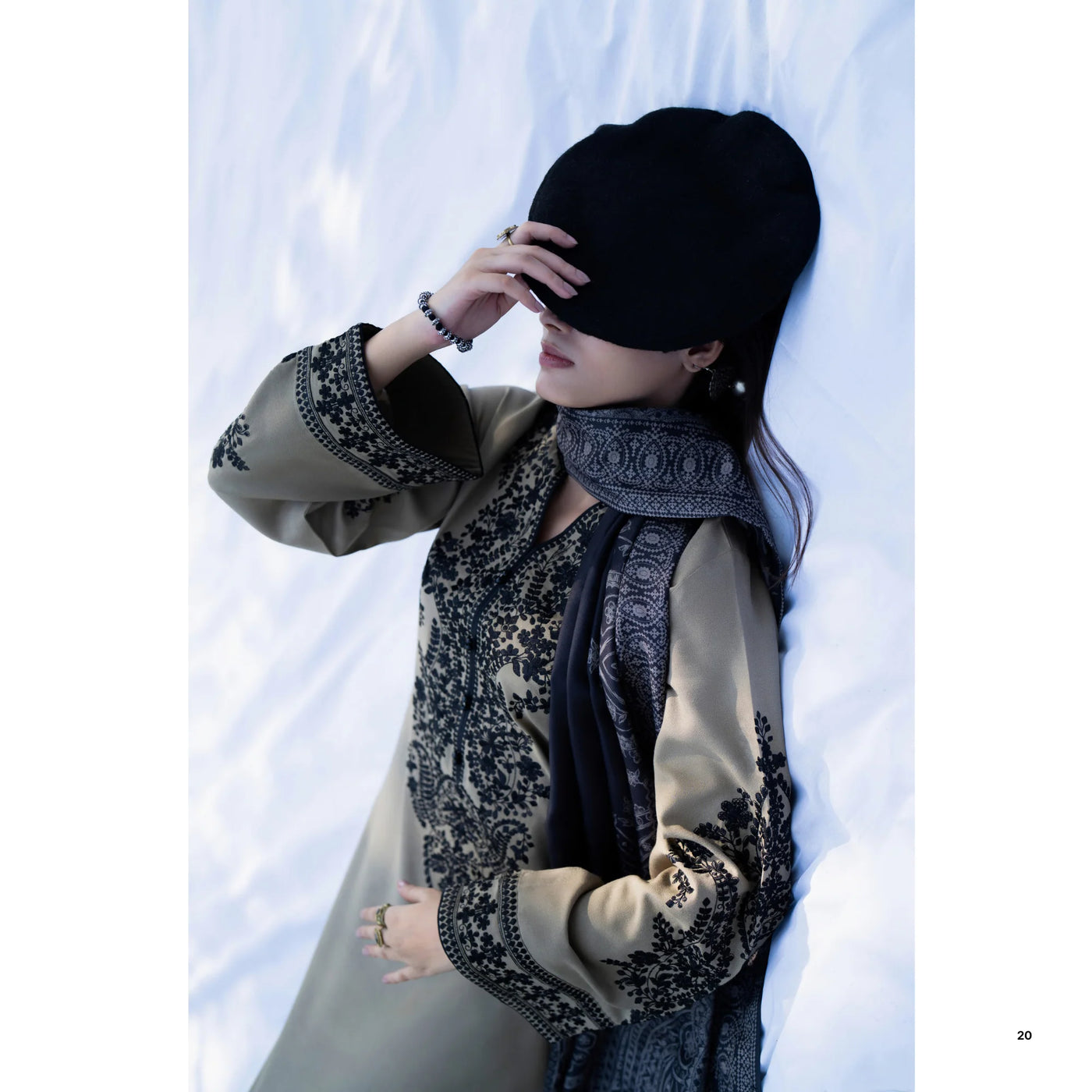 Sandy Beige Embroidered Dhanak | with Pashmina Shawl Winter| Collection by Casuallite