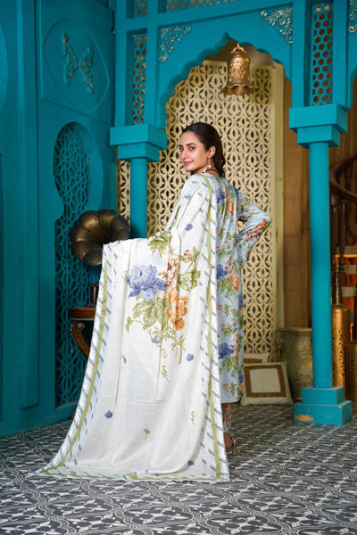 3 Pc Floral Printed Designer Lawn Suit With Lawn Dupatta  IJ-1