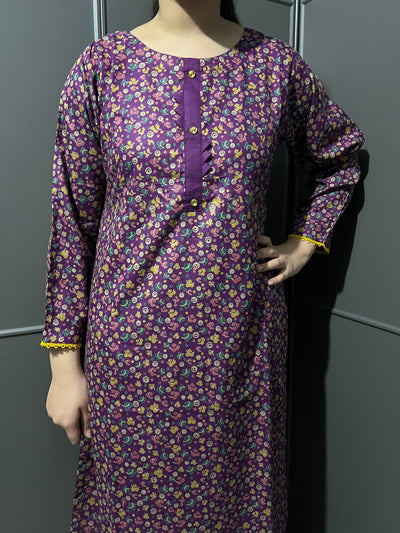 D-65 PURPLE Printed 2 Piece Winter Dhanak Suit