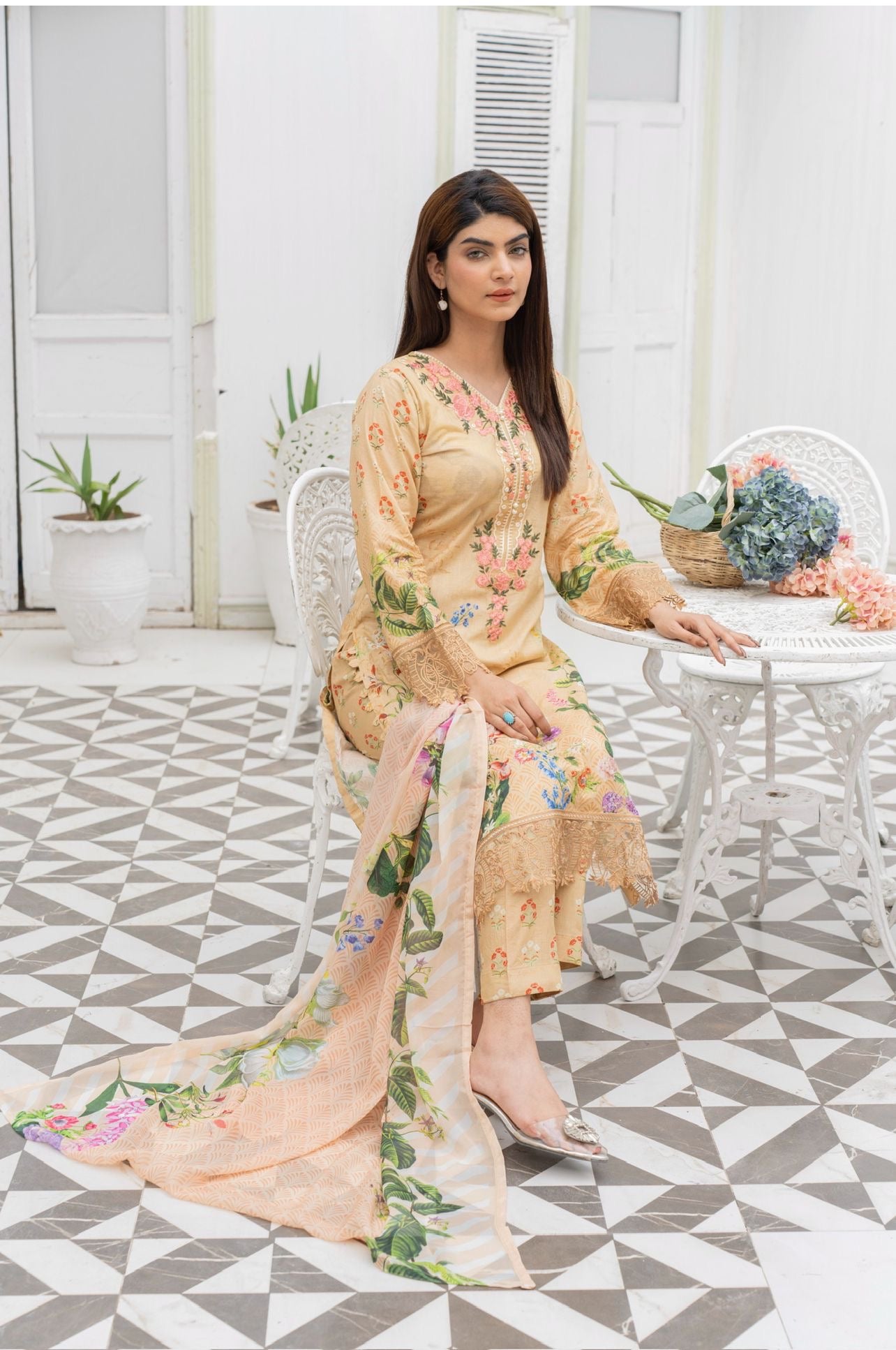 DESIGNER EMBROIDERED LAWN WITH  PRINTED SILK DUPATTA SO-09