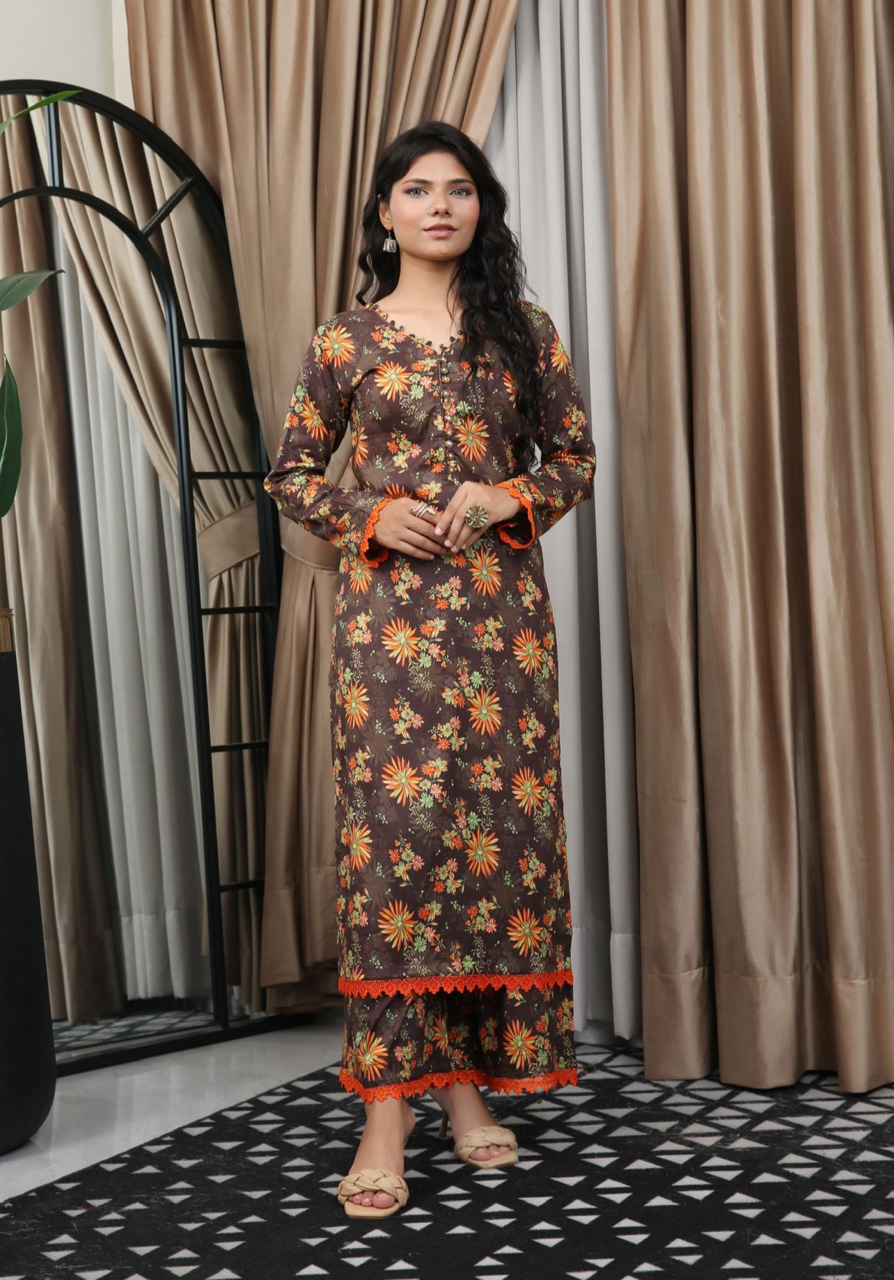 Floral Printed Premium Linen Plazzo Suit Co-Ords Set IJ-48