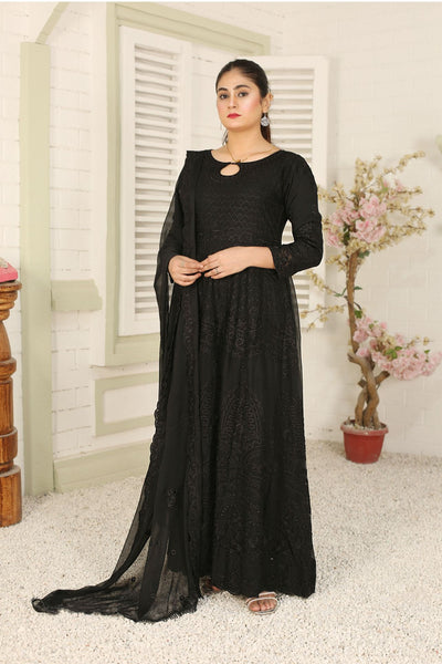 Mother & Daughter Ready to Wear Chiffon Maxi Dress Black D-306| Shop Pakistani Dresses