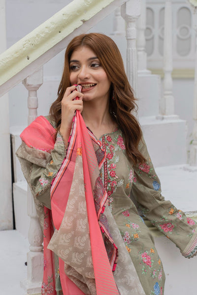 DESIGNER EMBROIDERED LAWN WITH  PRINTED SILK DUPATTA SO-10