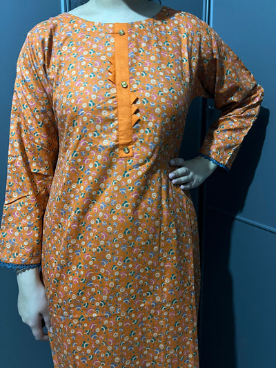 D-63 ORANGE Printed 2 Piece Winter Dhanak Suit