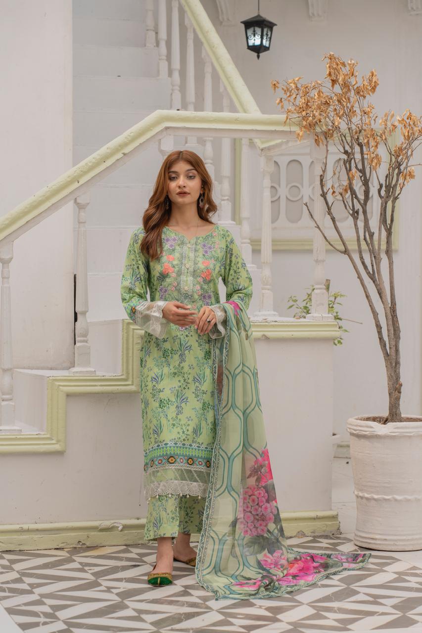 DESIGNER EMBROIDERED LAWN WITH  PRINTED SILK DUPATTA SO-04