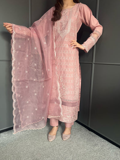 Embroidered Lawn Cotton Organza Suit with Organza Dupatta - Comfortable and Stylish